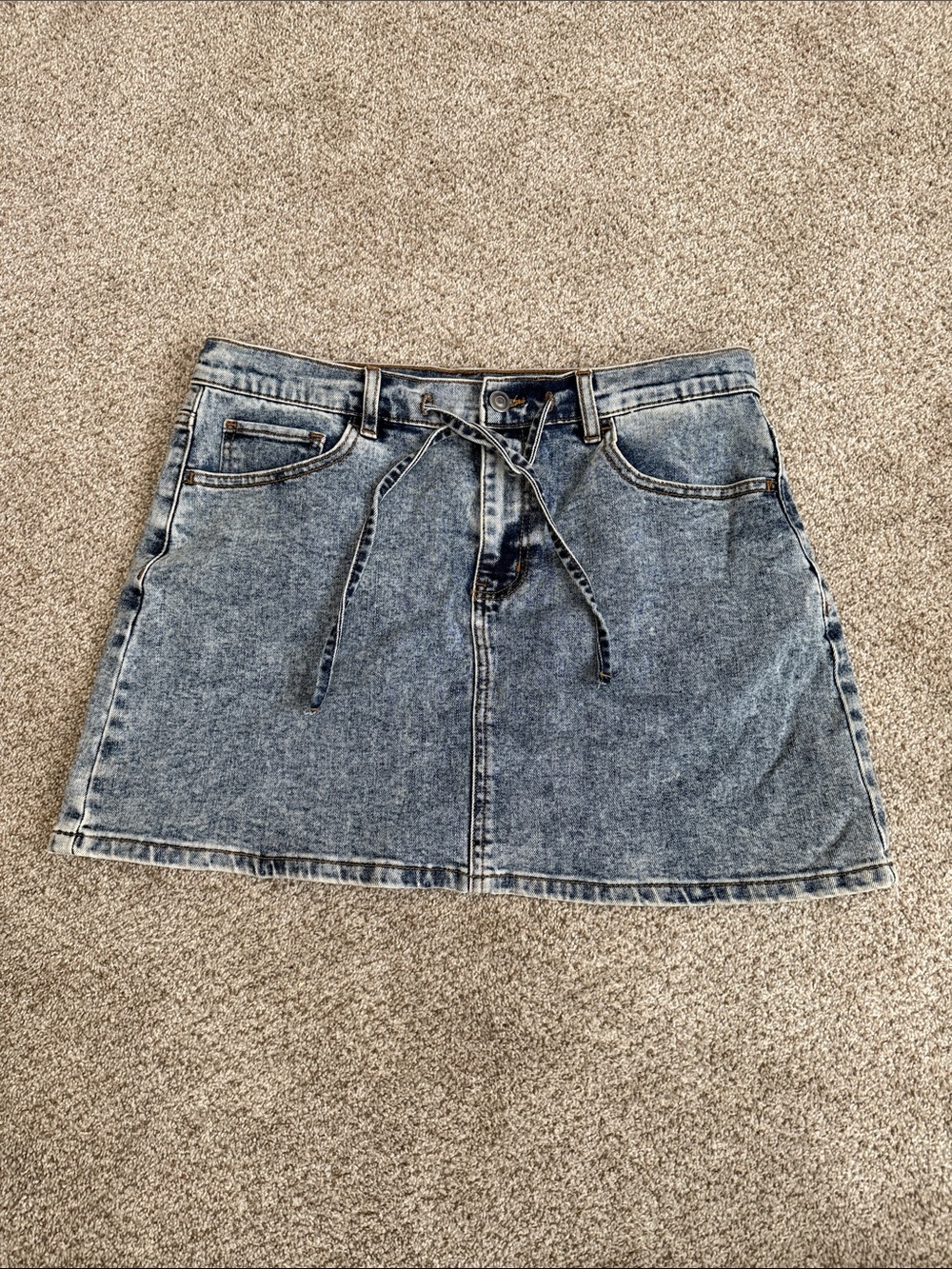 High-Rise Light Blue Denim Mini Skirt with Front Tie